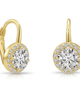 14K Gold Round Brilliant-Cut Halo Drop Earrings With Lever backs