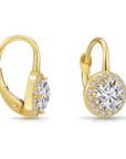 14K Gold Round Brilliant-Cut Halo Drop Earrings With Lever backs