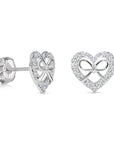 14K Gold Lab Diamond Heart & Bow Stud Earrings With Pushbacks, 0.20ctw