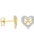 14K Gold Lab Diamond Heart & Bow Stud Earrings With Pushbacks, 0.20ctw