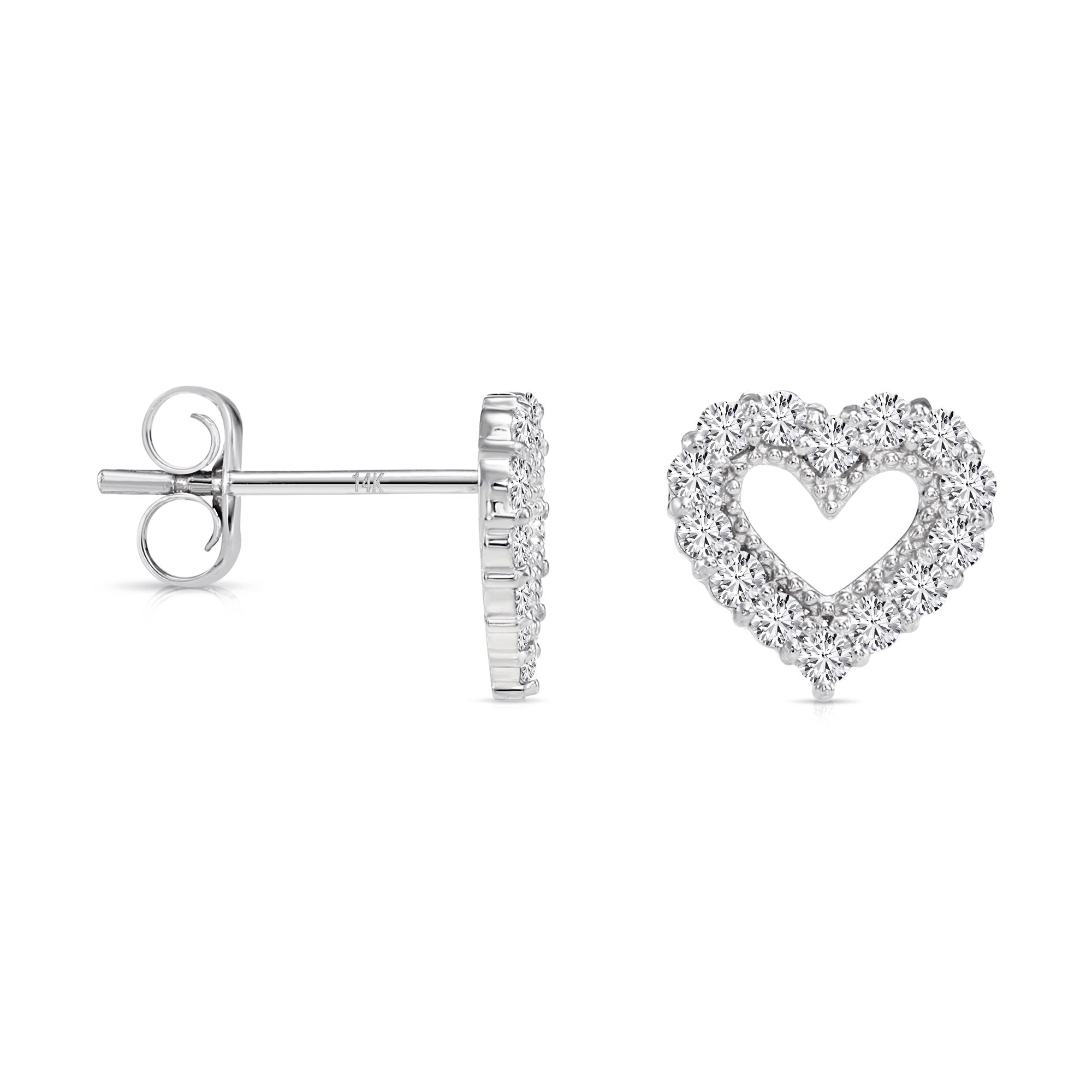 14K Gold Lab Diamond Heart Stud Earrings, 0.25ctw