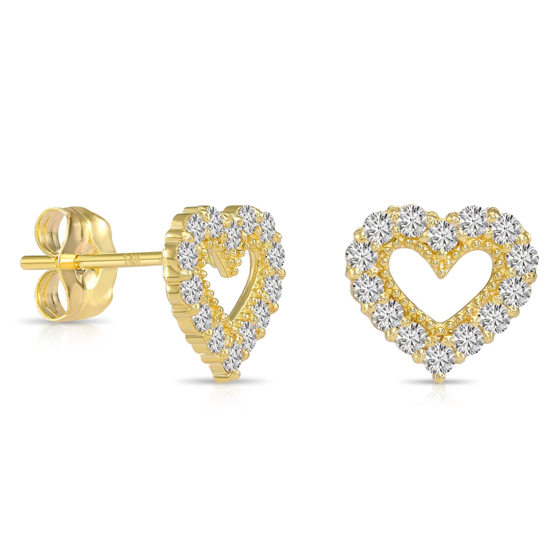 14K Gold Lab Diamond Heart Stud Earrings, 0.25ctw