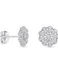 14K Gold Lab Diamond Flower Halo Stud Earrings With Pushbacks, 0.18ctw