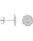 14K Gold Lab Diamond Flower Halo Stud Earrings With Pushbacks, 0.18ctw