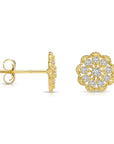 14K Gold Lab Diamond Flower Halo Stud Earrings With Pushbacks, 0.18ctw