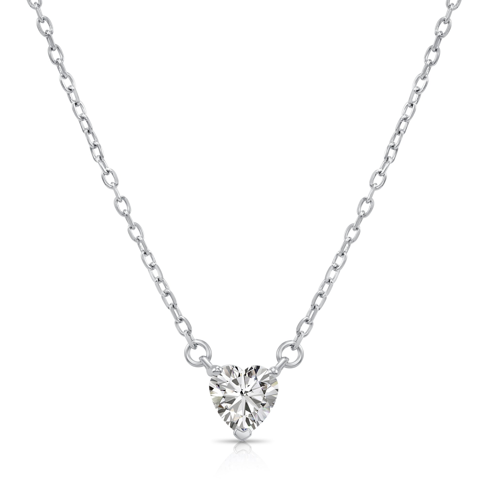 Sterling Silver Simulated Diamond Heart Pendant Necklace, Adjustable 16in-18in