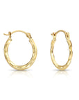 10K Yellow Gold Twisted Oval Hoop Earrings, 12.5mm