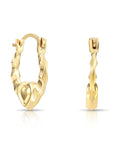 10K Yellow Gold Baby Heart Hoop Earrings, 12mm