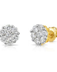 14K Yellow Gold Diamond Cluster Stud Earring with Screw-Back, 0.25ctw, 0.50ctw, 0.75ctw, and 1 Carat Sizes