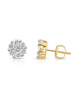 14K Yellow Gold Diamond Cluster Stud Earring with Screw-Back, 0.25ctw, 0.50ctw, 0.75ctw, and 1 Carat Sizes