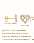 14K Gold Lab Diamond Heart & Bow Stud Earrings With Pushbacks, 0.20ctw