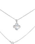 925 Sterling Silver Four Leaf Clover, Mother Of Pearl Design, With CZ Stones, Adjustable Necklace 18"-20"