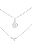 925 Sterling Silver Four Leaf Clover, Mother Of Pearl Design, With CZ Stones, Adjustable Necklace 18"-20"