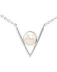 925 Sterling Silver Freshwater Pearl Necklace, Chevron Design, 18 inch