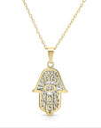 14K Two-Tone Gold Hamsa Pendant, With 18" Cable Chain Necklace