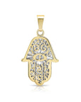 14K Two-Tone Gold Hamsa Pendant, With 18" Cable Chain Necklace