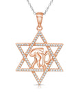 925 Sterling Silver Star of David with Mazal CZ Pendant Necklace