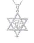 925 Sterling Silver Star of David with Mazal CZ Pendant Necklace