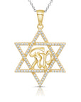 925 Sterling Silver Star of David with Mazal CZ Pendant Necklace