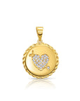 14K Solid Yellow Gold Pave CZ Heart Pendant, With 18" Cable Chain Necklace