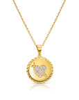 14K Solid Yellow Gold Pave CZ Heart Pendant, With 18" Cable Chain Necklace