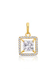 14K Solid Yellow Gold Princess-Cut Halo CZ Pendant, With 18" Cable Chain Necklace