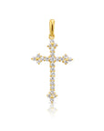 14K Solid Yellow Gold CZ Cross Pendant, With 18" Cable Chain Necklace