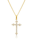 14K Solid Yellow Gold CZ Cross Pendant, With 18" Cable Chain Necklace