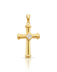 14K Yellow Gold Cross Pendant Necklace, With 18" Cable Chain