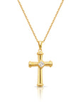 14K Solid Yellow Gold CZ Cross Pendant, With 18" Cable Chain Necklace