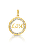 14K Solid Yellow Gold Love Script CZ Pendant, With 18" Cable Chain Necklace