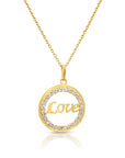 14K Solid Yellow Gold Love Script CZ Pendant, With 18" Cable Chain Necklace