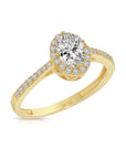 14K Yellow Gold Oval Halo 1 Carat Engagement Ring With Side Stones