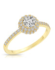 14K Yellow Gold Triple Halo Dome 1 Carat Engagement Ring With Side Stones