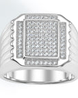 Solid 925 Sterling Silver Pave Square Signet Statement Pinky Wedding Band Ring