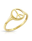 Solid 14k Gold Peace Sign Ring, 14k Yellow Gold Stackable Ring, Dainty Peace Sign Signet Design Ring