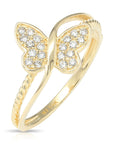 14K Yellow Gold Lab Diamond Butterfly Ring, 0.18ctw