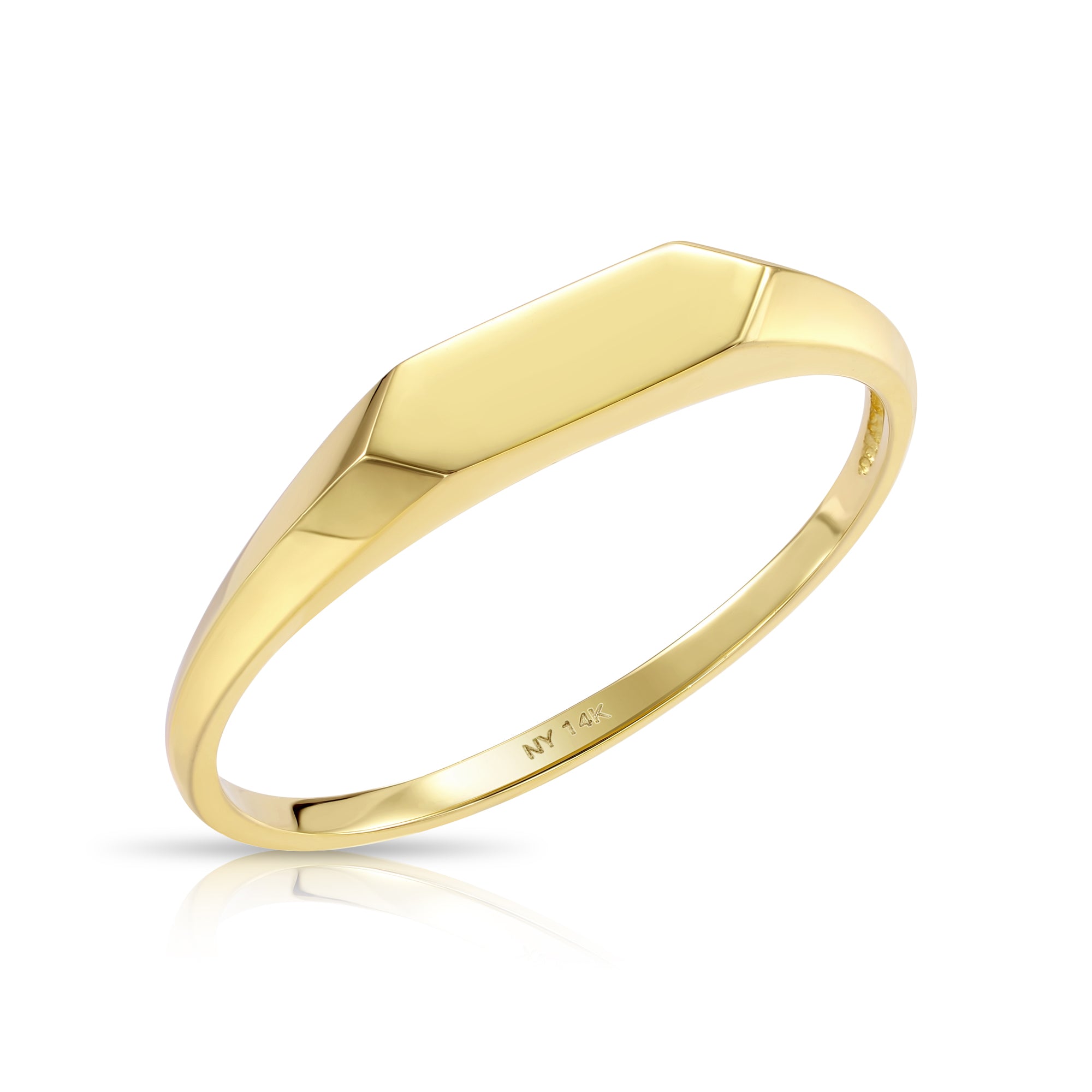 Romantic Name Engraved Gold offers Ring, Shield-Tiny-Dainty Ring, Solid 14k Yellow Gold Curved Signet Ring, Statement Ring, Gift For Her