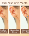 14K Yellow Gold Birthstone Stud Earrings, With Secure Push-backs, 5mm