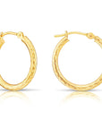 14k Yellow Gold All Around Diamond-Cut Hoop Earrings