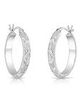 Sterling Silver X-Pattern Diamond-Cut Oval Hoop Earrings, 25 mm