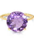 14K Gold Purple Amethyst Ring, Five Carat Huge Natural Gemstone, Twist Rope Design, "Ms. Luscious"