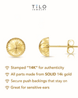 14K Gold Diamond-Cut Half Ball Stud Earrings With Pushbacks