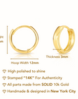 Solid 14K Gold Huggie Hoop Earrings, Classic Or Diamond-Cut Design, 12mm (0.5 In)