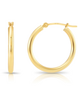 10K Yellow Gold Classic Round Hoop Earrings, 2mm Thin, All Sizes Available