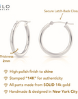 14k White Gold Classic Hoop Earrings, 2mm