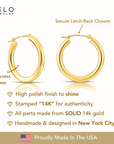 14k Yellow Gold Chunky Hoop Earrings, 3mm Thickness 