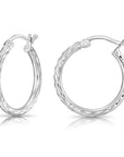 Brilliant Full Diamond-cut Round Tubular Hoop Earrings in Sterling Silver