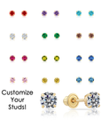 14K Yellow Gold Birthstone Stud Earrings, Screw-back, 4mm