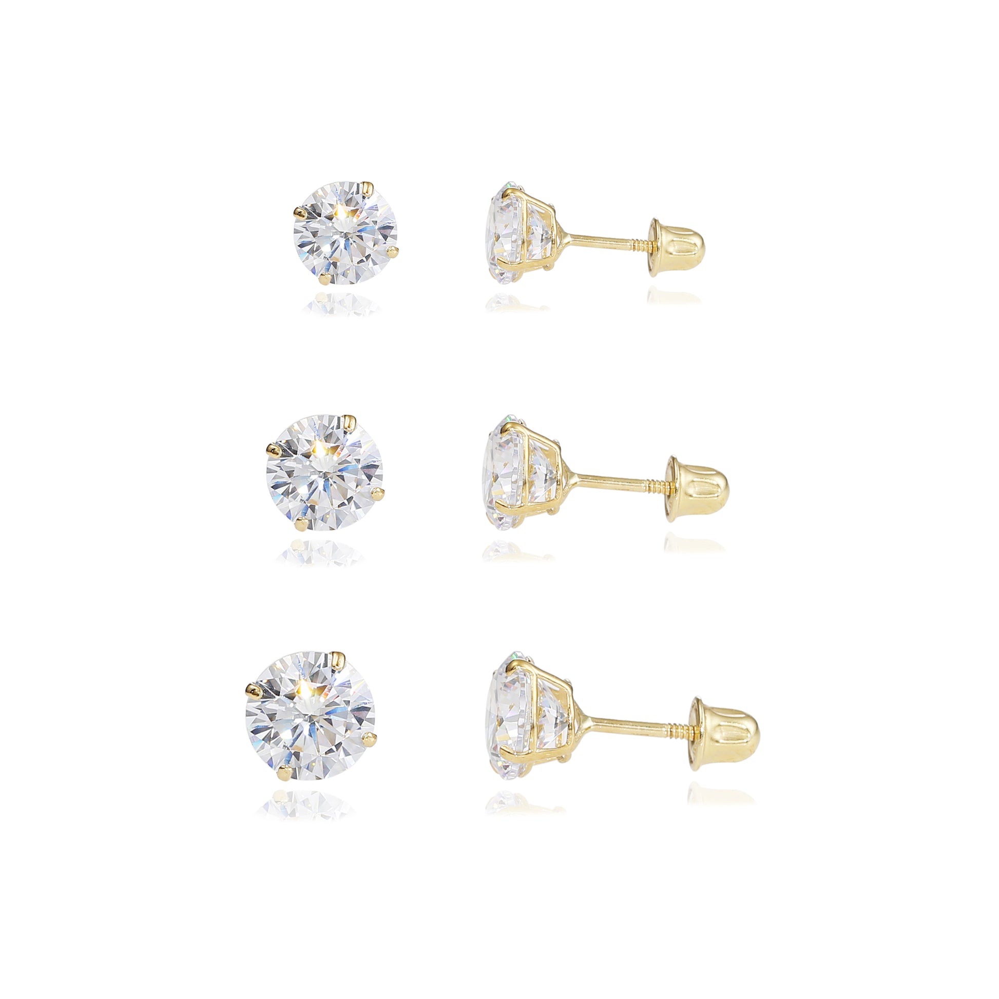 14K Yellow Gold Classic Solitaire Screwback Stud Earrings 3mm